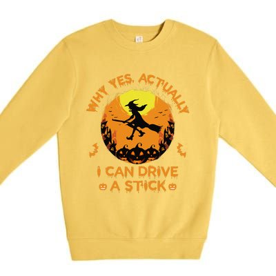 Why Yes Actually I Can Drive A Stick Halloween Witch Broom Cute Premium Crewneck Sweatshirt