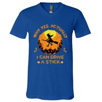 Why Yes Actually I Can Drive A Stick Halloween Witch Broom Cute V-Neck T-Shirt