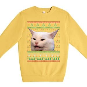 Wo Yelling At A Cat Ugly Xgiftmas Sweaters Funny Meme Dress Cute Gift Premium Crewneck Sweatshirt