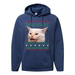 Wo Yelling At A Cat Ugly Xgiftmas Sweaters Funny Meme Dress Cute Gift Performance Fleece Hoodie