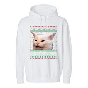 Wo Yelling At A Cat Ugly Xgiftmas Sweaters Funny Meme Dress Cute Gift Garment-Dyed Fleece Hoodie