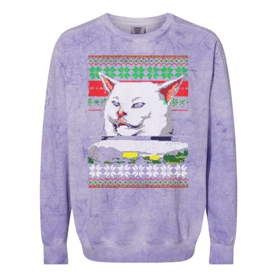 Wo Yelling At A Cat Ugly Christmas Sweater Meme Design Gift Colorblast Crewneck Sweatshirt