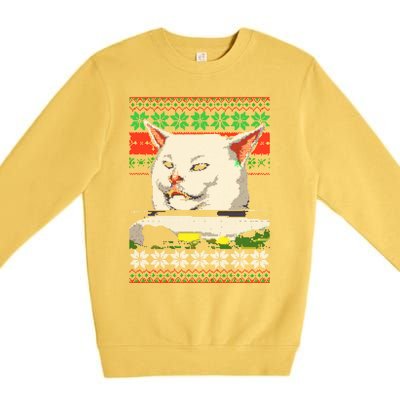 Wo Yelling At A Cat Ugly Christmas Sweater Meme Design Gift Premium Crewneck Sweatshirt