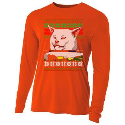 Wo Yelling At A Cat Ugly Christmas Sweater Meme Design Gift Cooling Performance Long Sleeve Crew