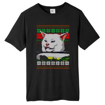 Wo Yelling At A Cat Ugly Christmas Sweater Meme Design Gift Tall Fusion ChromaSoft Performance T-Shirt