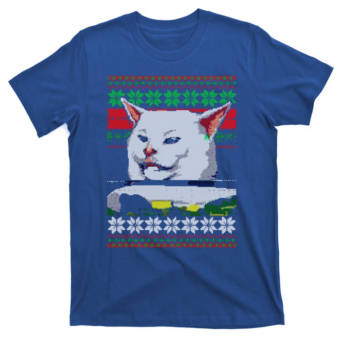 Wo Yelling At A Cat Ugly Christmas Sweater Meme Design Gift T-Shirt