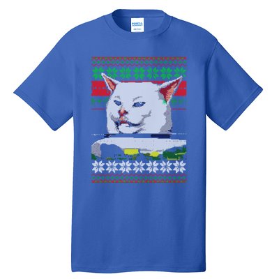 Wo Yelling At A Cat Ugly Christmas Sweater Meme Design Gift Tall T-Shirt