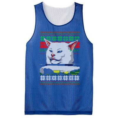 Wo Yelling At A Cat Ugly Christmas Sweater Meme Design Gift Mesh Reversible Basketball Jersey Tank