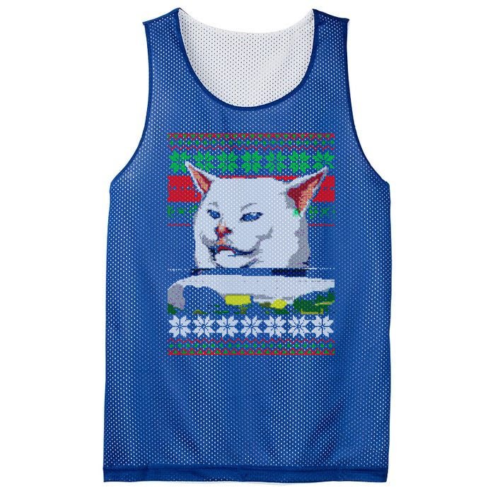 Wo Yelling At A Cat Ugly Christmas Sweater Meme Design Gift Mesh Reversible Basketball Jersey Tank