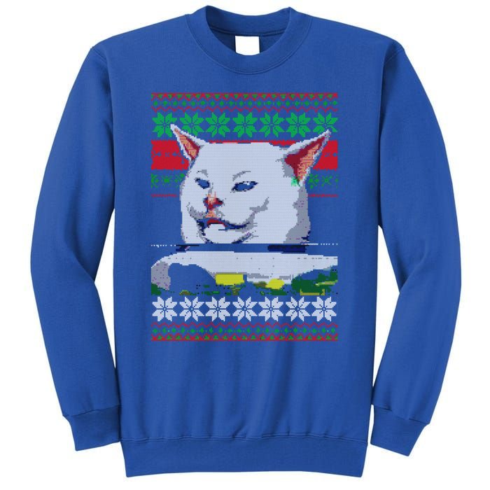 Wo Yelling At A Cat Ugly Christmas Sweater Meme Design Gift Tall Sweatshirt