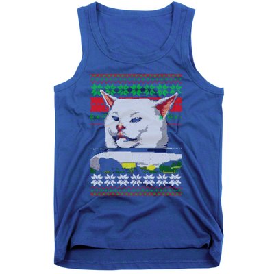 Wo Yelling At A Cat Ugly Christmas Sweater Meme Design Gift Tank Top