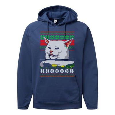 Wo Yelling At A Cat Ugly Christmas Sweater Meme Design Gift Performance Fleece Hoodie