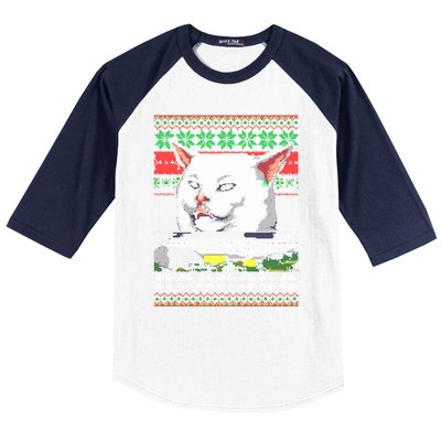 Wo Yelling At A Cat Ugly Christmas Sweater Meme Design Gift Baseball Sleeve Shirt