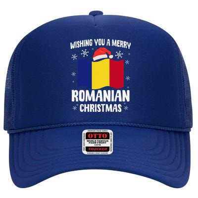 Wishing You A Merry Romanian Christmas Xmas Romania High Crown Mesh Back Trucker Hat