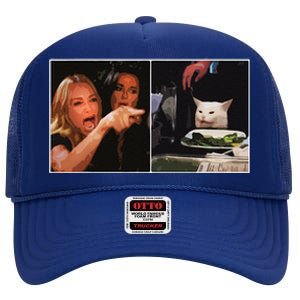 Woman Yelling At A Cat Meme Funny Christmas Gift High Crown Mesh Back Trucker Hat