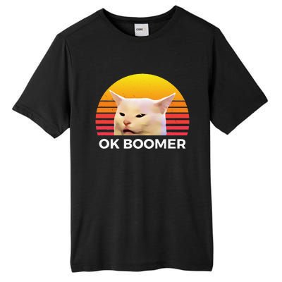 Woman Yelling At Table Dinner Funny Cat Ok Boomer Tall Fusion ChromaSoft Performance T-Shirt