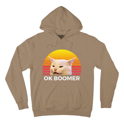 Woman Yelling At Table Dinner Funny Cat Ok Boomer Hoodie