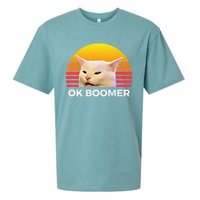 Woman Yelling At Table Dinner Funny Cat Ok Boomer Sueded Cloud Jersey T-Shirt