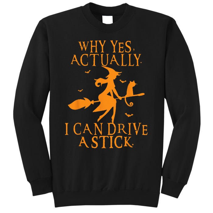 Why Yes Actually I Can Drive A Stick Halloween Witch & Cat Tall Sweatshirt