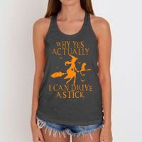 Why Yes Actually I Can Drive A Stick Halloween Witch & Cat Women's Knotted Racerback Tank