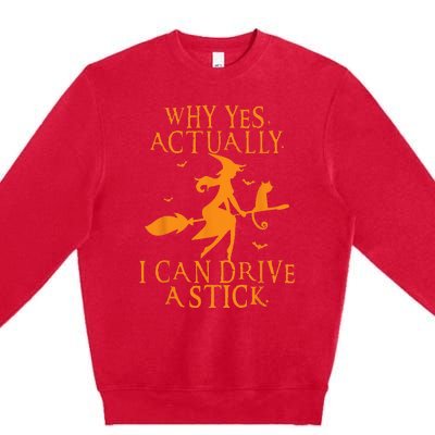 Why Yes Actually I Can Drive A Stick Halloween Witch & Cat Premium Crewneck Sweatshirt