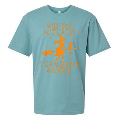 Why Yes Actually I Can Drive A Stick Halloween Witch & Cat Sueded Cloud Jersey T-Shirt