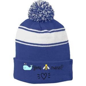 Whale You Bee Mine Will You Be Mine Valentine's Day Cute Gift Stripe Pom Pom Beanie