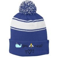 Whale You Bee Mine Will You Be Mine Valentine's Day Cute Gift Stripe Pom Pom Beanie