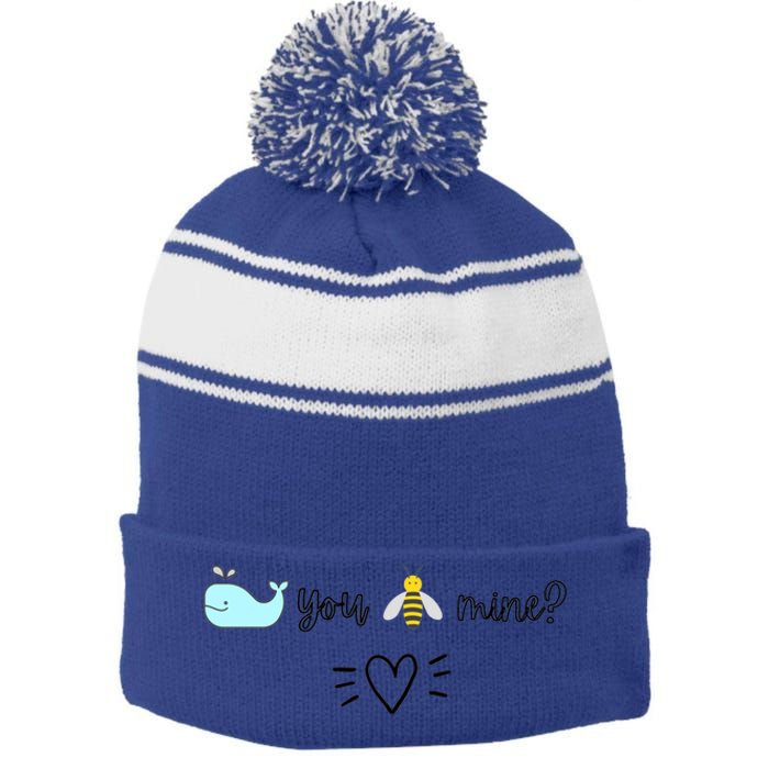 Whale You Bee Mine Will You Be Mine Valentine's Day Cute Gift Stripe Pom Pom Beanie