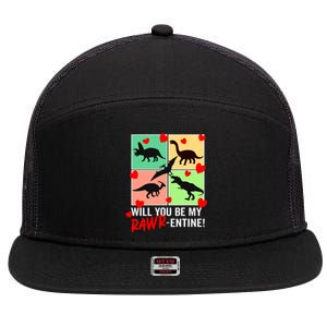 Will You Be My Rawrcute Giftentine Funny Valentines Day Dinosaur Cute Gift 7 Panel Mesh Trucker Snapback Hat