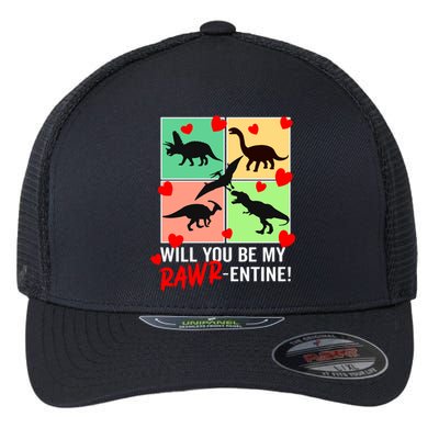 Will You Be My Rawrcute Giftentine Funny Valentines Day Dinosaur Cute Gift Flexfit Unipanel Trucker Cap