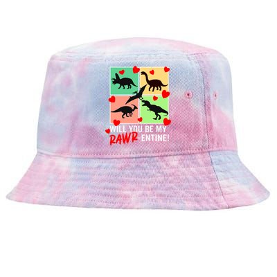 Will You Be My Rawrcute Giftentine Funny Valentines Day Dinosaur Cute Gift Tie-Dyed Bucket Hat