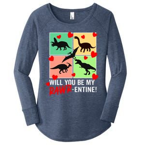 Will You Be My Rawrcute Giftentine Funny Valentines Day Dinosaur Cute Gift Women's Perfect Tri Tunic Long Sleeve Shirt