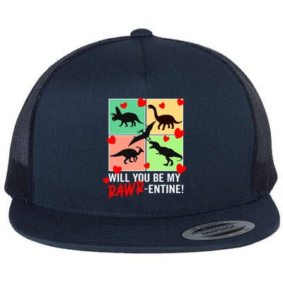 Will You Be My Rawrcute Giftentine Funny Valentines Day Dinosaur Cute Gift Flat Bill Trucker Hat