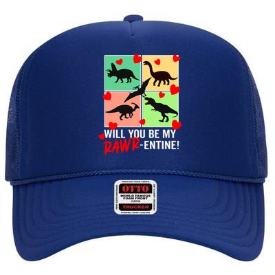 Will You Be My Rawrcute Giftentine Funny Valentines Day Dinosaur Cute Gift High Crown Mesh Back Trucker Hat