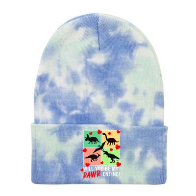 Will You Be My Rawrcute Giftentine Funny Valentines Day Dinosaur Cute Gift Tie Dye 12in Knit Beanie