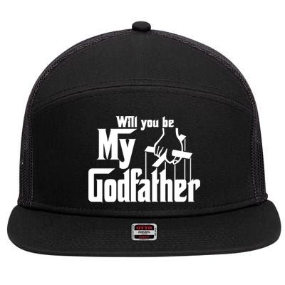 Will You Be My Godfather 7 Panel Mesh Trucker Snapback Hat