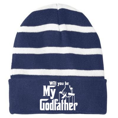 Will You Be My Godfather Striped Beanie with Solid Band