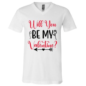 Will You Be My Valentine, Romantic, Couple, Valentine Cute V-Neck T-Shirt