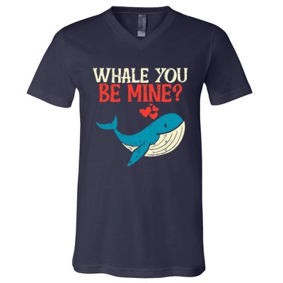 Whale You Be Mine Funny Orca Valentines Day Pun V-Neck T-Shirt