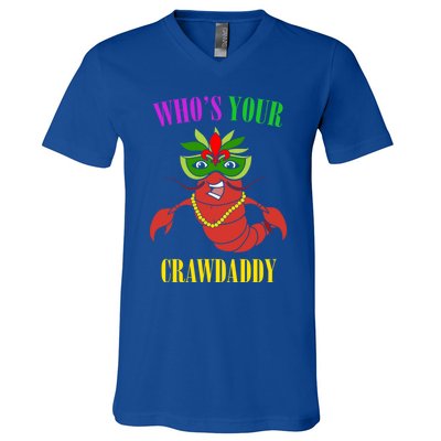 Whos Your Crawdaddy Crawfish Jester Beads Funny Mardi Gras Gift V-Neck T-Shirt