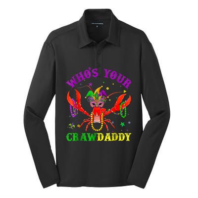 Whos Your Crawdaddy Crawfish Jester Beads Mardi Gras Funny Gift Silk Touch Performance Long Sleeve Polo