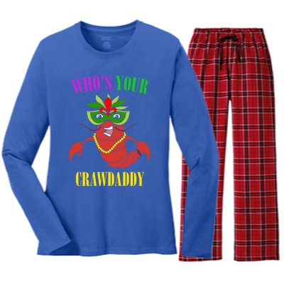 Whos Your Crawdaddy Crawfish Jester Beads Funny Mardi Gras Meaningful Gift Women's Long Sleeve Flannel Pajama Set 