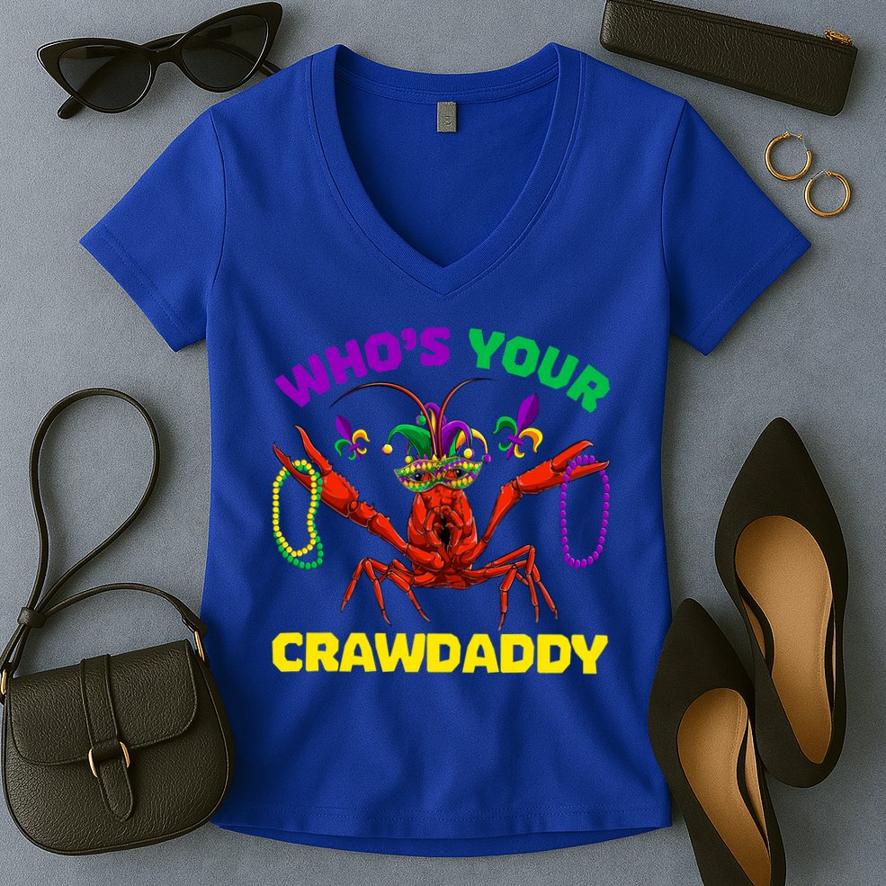 Whos Your Crawdaddy Crawfish Jester Beads Funny Mardi Gras Gift Women's V-Neck T-Shirt