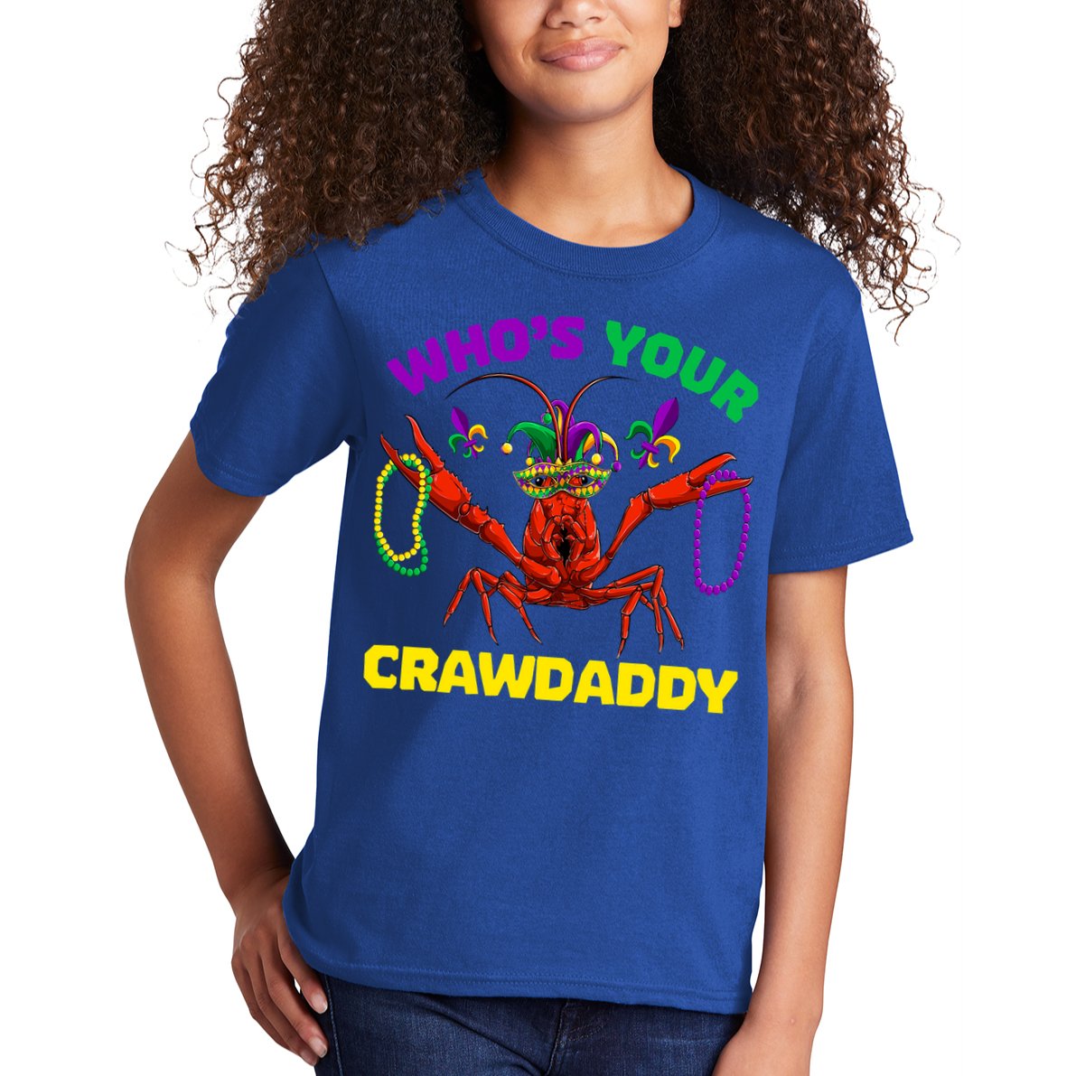 Whos Your Crawdaddy Crawfish Jester Beads Funny Mardi Gras Gift Kids T-Shirt