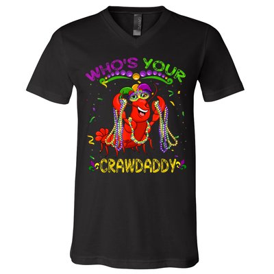 Whos Your Crawdaddy Crawfish Jester Beads Funny Mardi Gras V-Neck T-Shirt