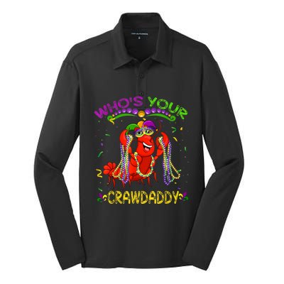 Whos Your Crawdaddy Crawfish Jester Beads Funny Mardi Gras Silk Touch Performance Long Sleeve Polo