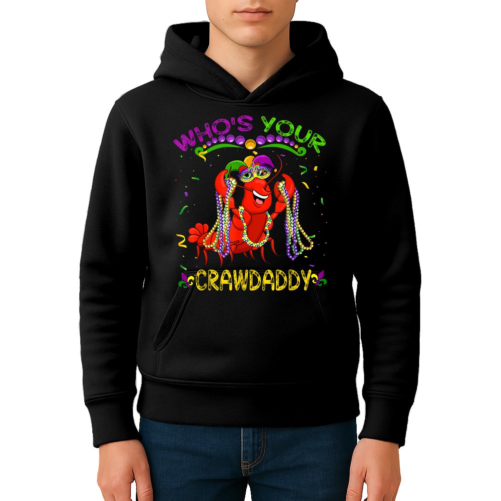 Whos Your Crawdaddy Crawfish Jester Beads Funny Mardi Gras Kids Hoodie