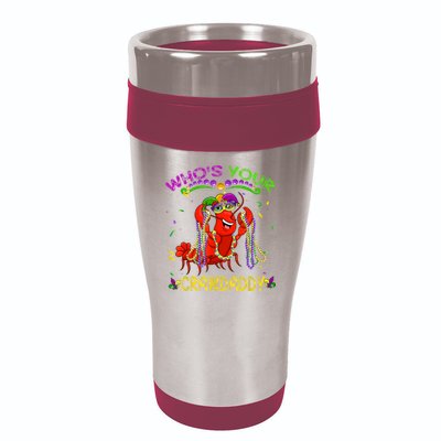 Whos Your Crawdaddy Crawfish Jester Beads Funny Mardi Gras 16oz Travel Tumbler
