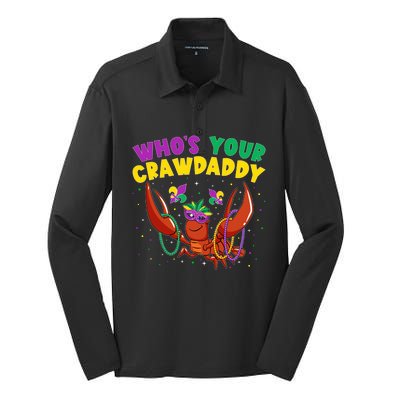 Who's Your Crawdaddy Crawfish Jester Beads Funny Mardi Gras Gift Silk Touch Performance Long Sleeve Polo